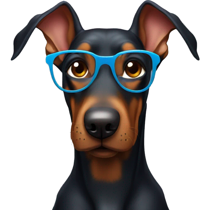 happy doberman with glasses winks emoji