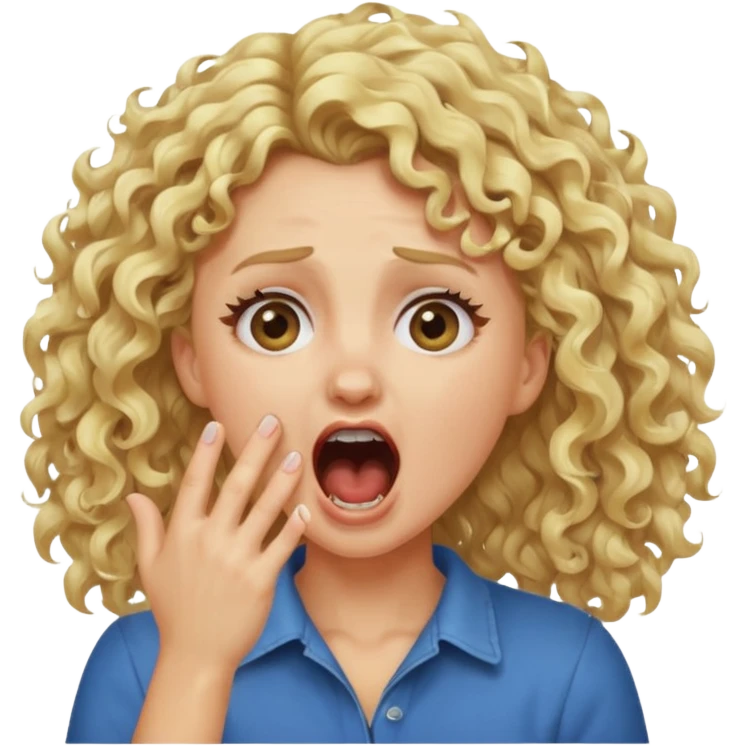 Emoji di ragazza bionda riccia che urla e mette una mano in faccia emoji