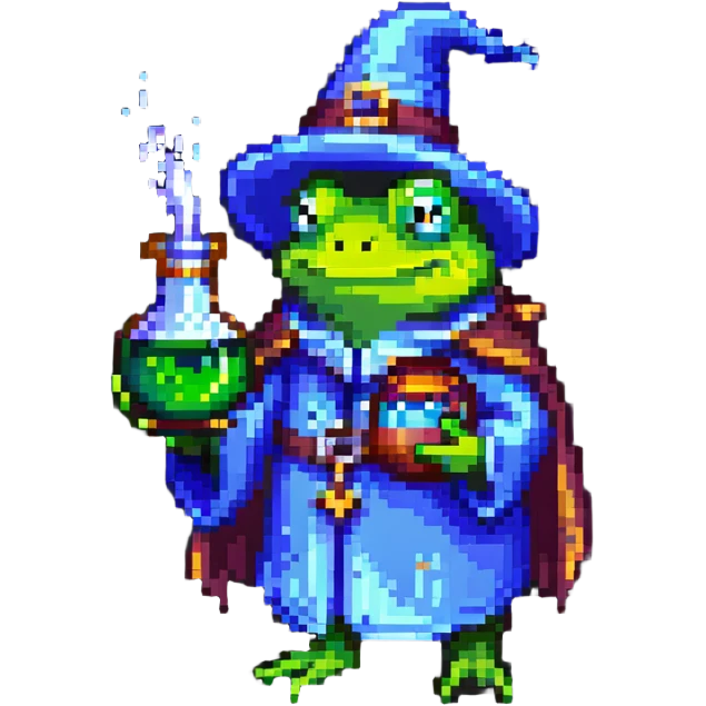 frog wizard with potion emoji