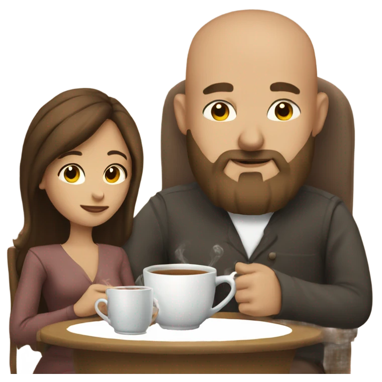 Bald man with beard and long brown haired woman having a tea Time  emoji