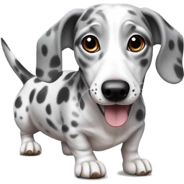 Gray weiner dog with black and white spots that is wrinkly and hopping emoji