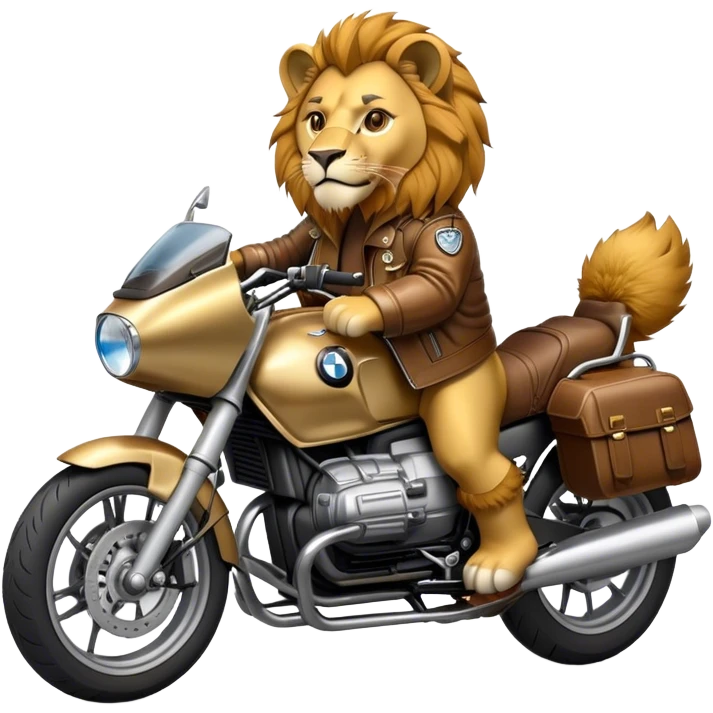 Dressed lion in a metal BMW motorcycle  emoji