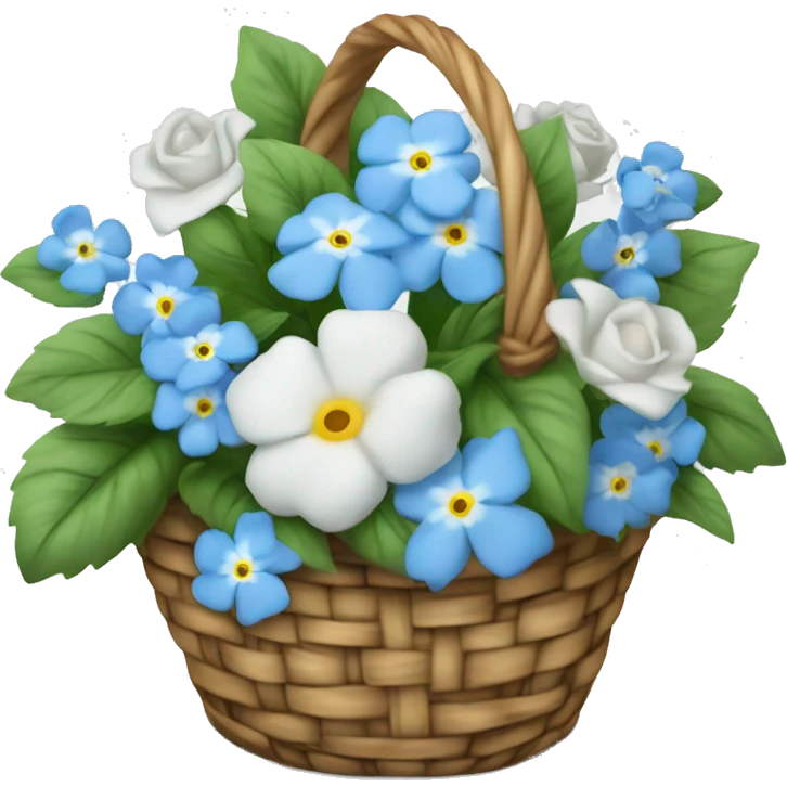 Basket of forget me nots and white roses  emoji