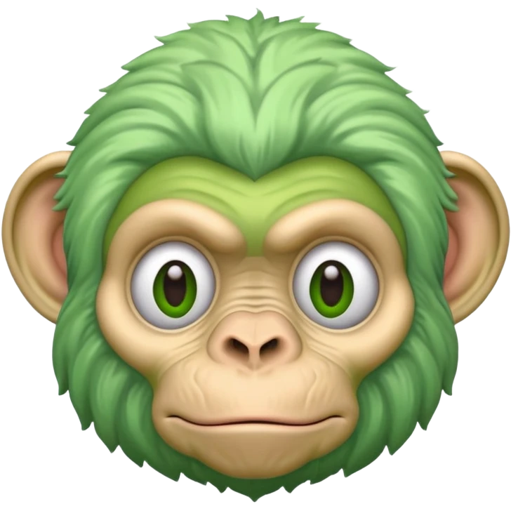 Green chimp with oversized brain emoji