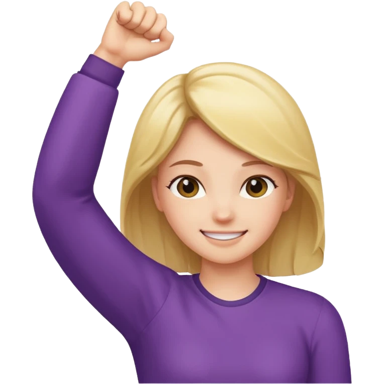 Girl holding up her fist above her head and smiling  emoji