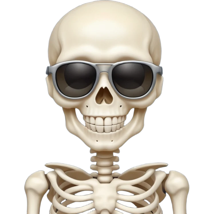 cool skeleton smiling like a rockstar with suntglases emoji