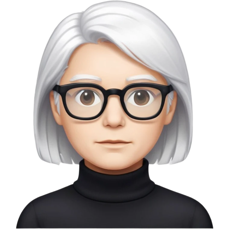 White hair person, square glasses, black turtleneck emoji