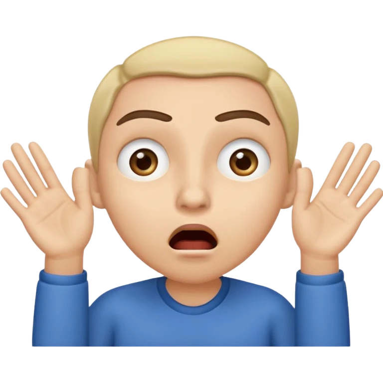 a shocked emoji, with their mouth and eyes are wide open, eyebrows  raised, and palms against his cheeks. emoji