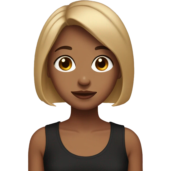 girl with short brown bob, brown eyes black tank top and freckles emoji