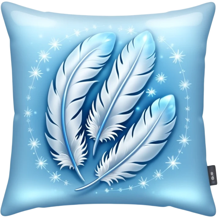 ethereal pillow emoji, glowing icy blue and silver, with floating feathers and sparkles, gentle frost aura emoji