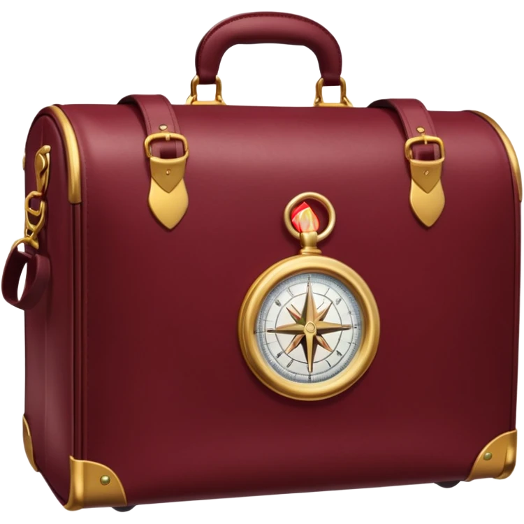 burgundy travel item and  a gold compass in the lower right corner of the emoji in front of travel item emoji