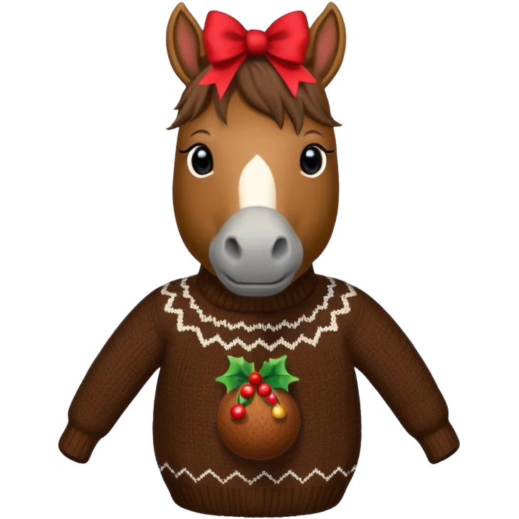 A jumper with à horse and a Christmas pudding with red bows cute emoji