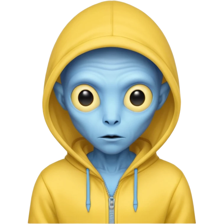 generate a blue alien wearing a yellow hoodie with no zipper emoji
