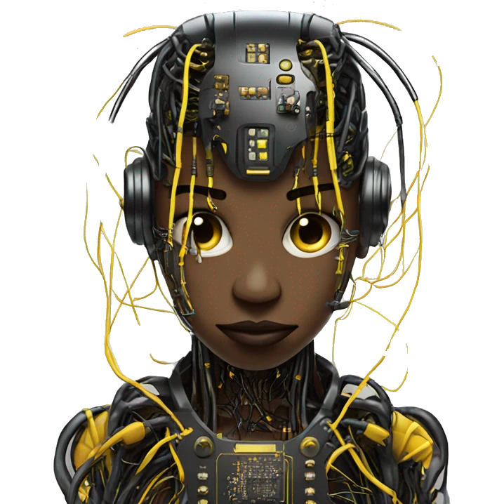 black and yellow cyborg with wires and circuitry  emoji