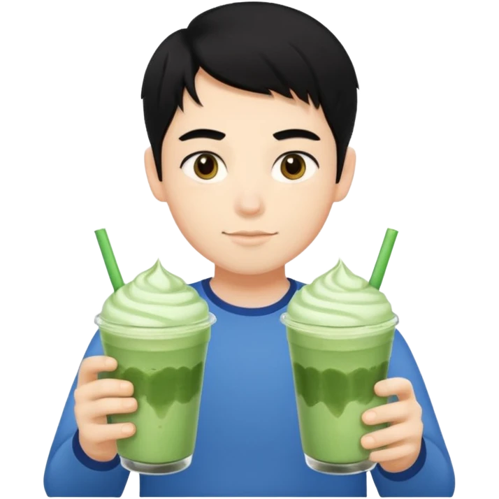 black hair boy take two ice matcha latte emoji