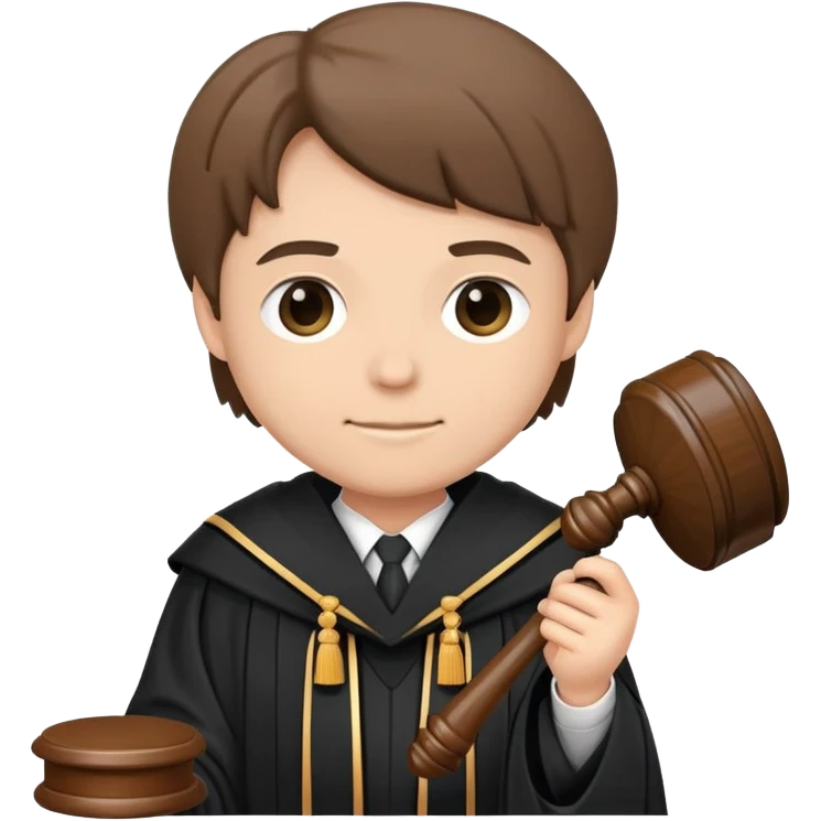 Wearing judges robes holding a gavel  emoji