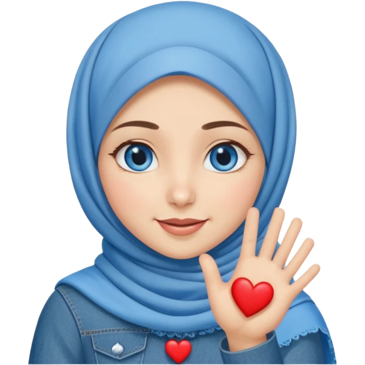Turkish beautiful finish blue eyes Konya girl denim hijab and heart dress and wink her hand goodbye  emoji