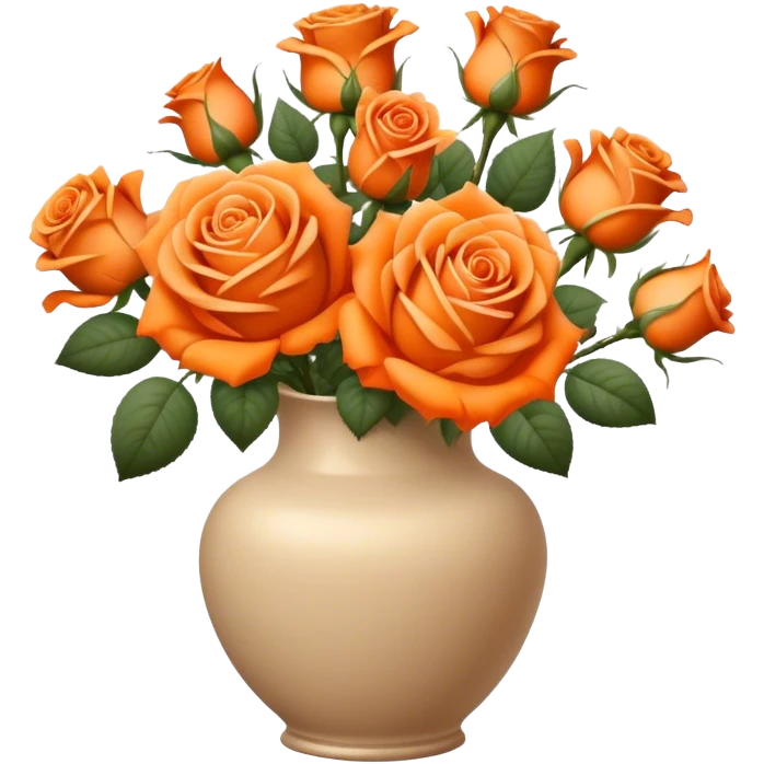 bouquet of bright orange roses in a beige aesthetic vase in vintage style emoji