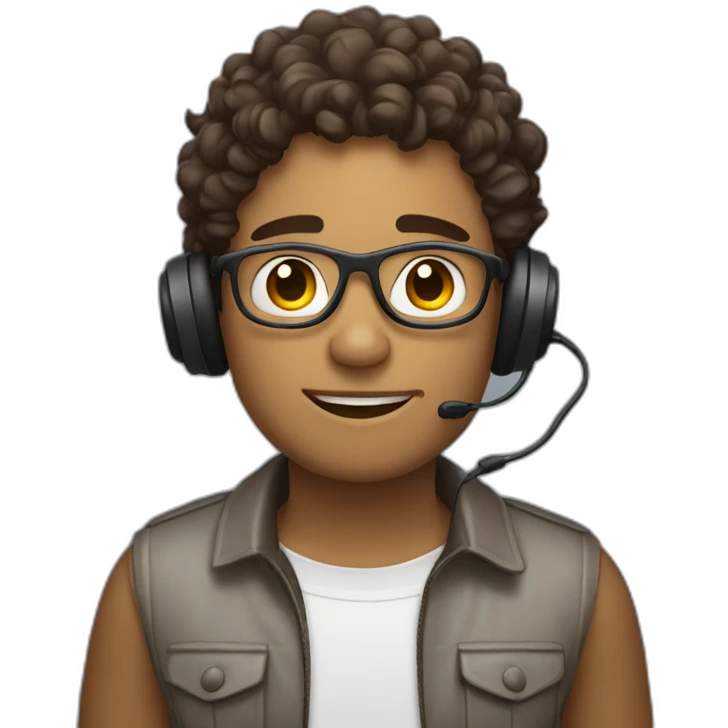 curly brown short hair guy with a headset with Symbols on Mouth emoji