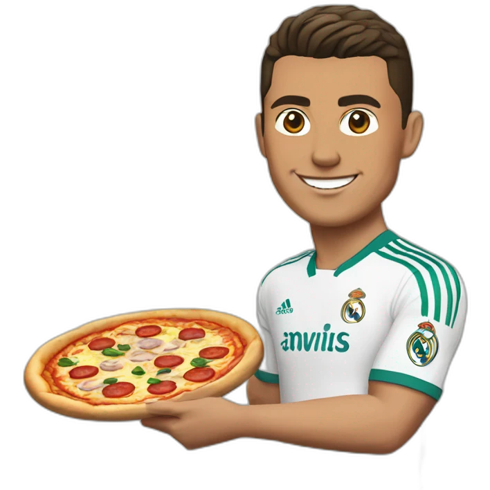Ronaldo with real madrid shirt making pizza emoji