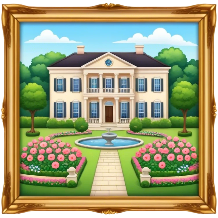 Regency mansion with flower garden, isometric exterior  emoji