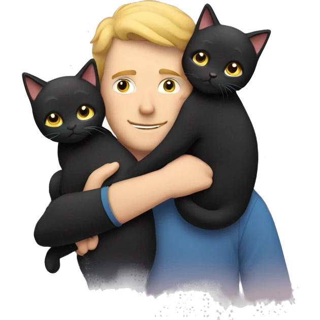 White man hugging two black cats emoji
