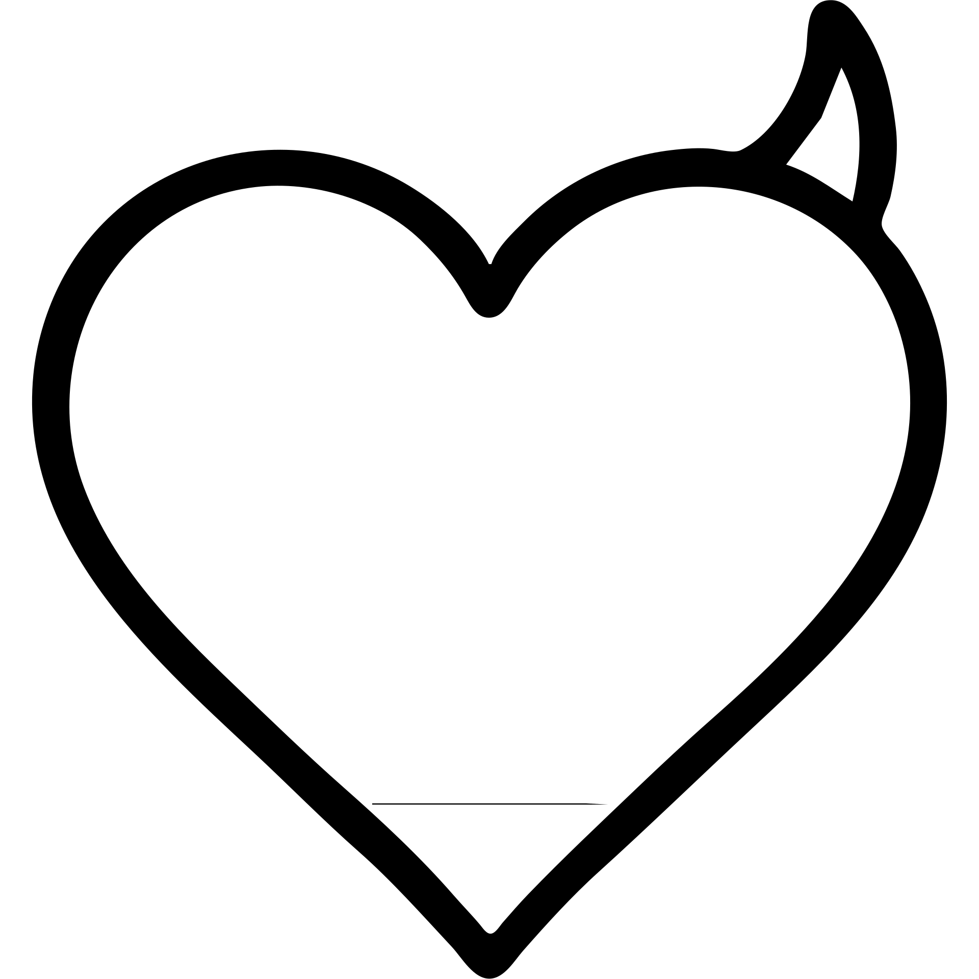 Minimalist devil heart icon with a thin black outline heart with a single horn, no fill. Transparent background. Fill the heart with a rainbow gradient for pride. emoji