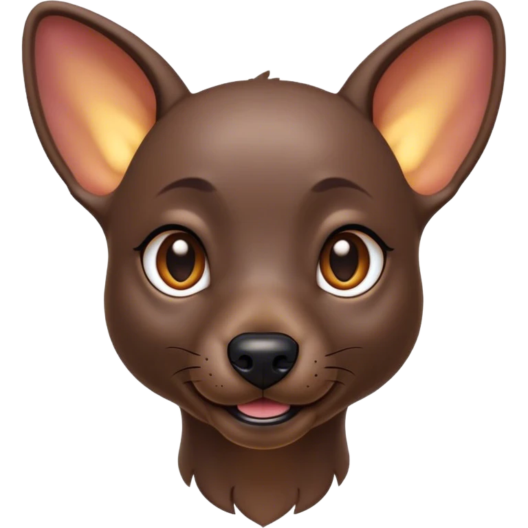 Cinematic Cute Xoloitzcuintle dog Portrait Emoji, Head tilted playfully and inquisitively, featuring smooth, hairless ebony skin with distinctive, artistic wrinkles, round, sparkling dark eyes filled with curiosity, Simplified yet irresistibly adorable features, highly detailed, glowing with a warm, friendly glow, high shine, affectionate and spirited, stylized with a touch of whimsy, bright and endearing, soft glowing outline, capturing the essence of a mischievous yet loving companion, so playful it feels like it could trot out of the screen and into your arms! emoji