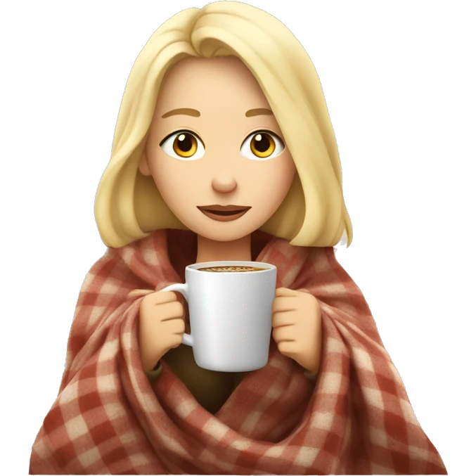 Blonde girl inside a blanket sipping coffee eyes closed emoji