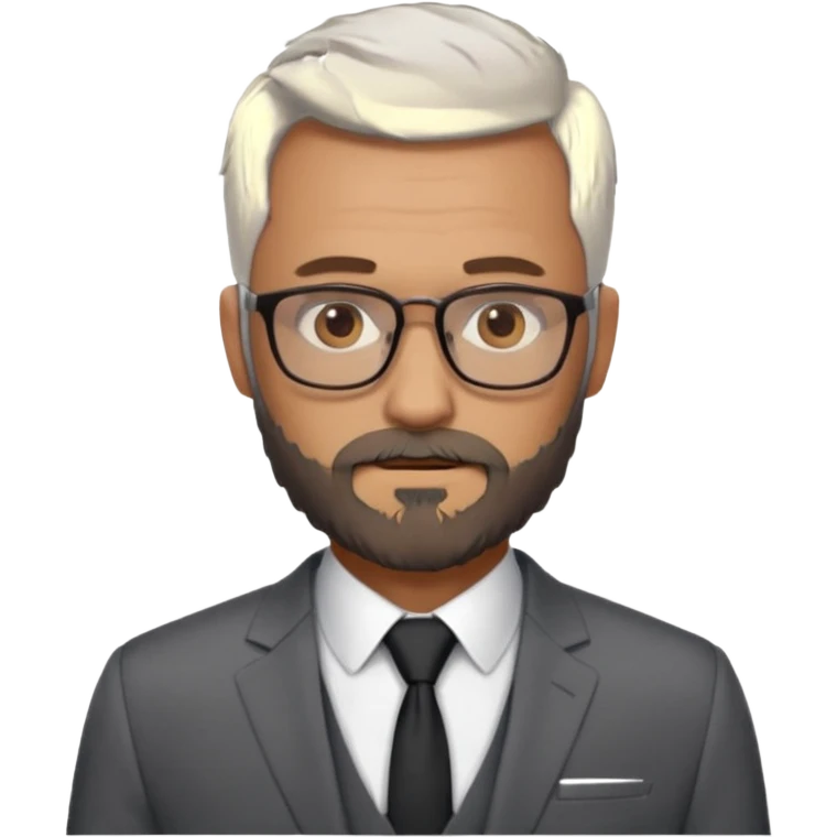 Create a figure that reflects an experienced entrepenurr but who has professional and elegant clothing, shaved hair, light grey glasses, brown eyes and an unkempt beard emoji