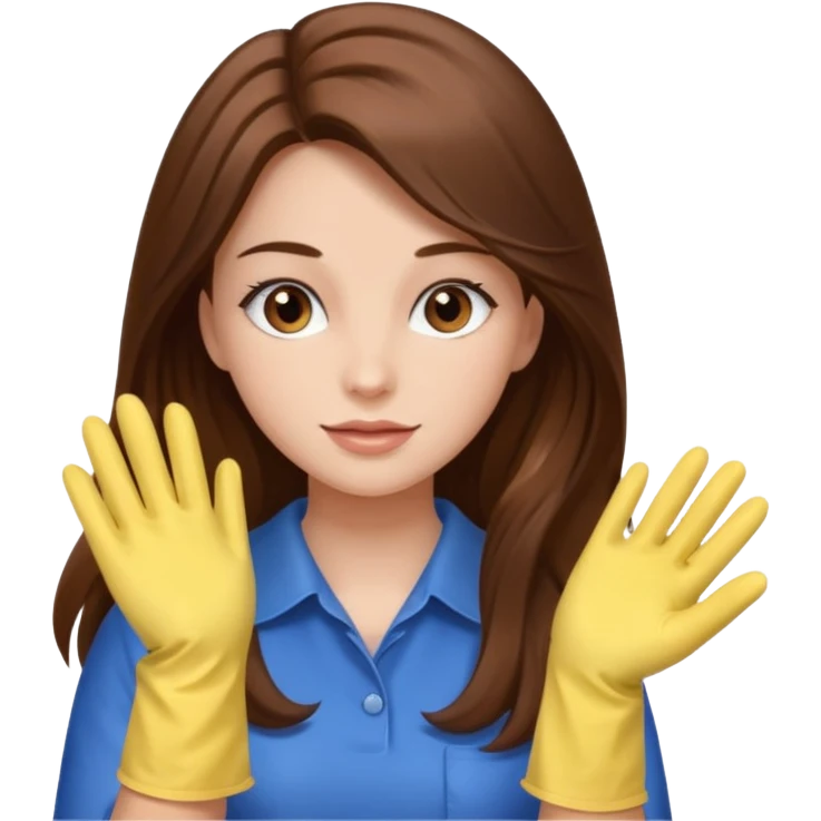 beautiful girl with long brown hair cleaning emoji