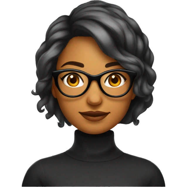 Mulher de cabelos  preto encaracolados na altura do ombro usando óculos branca, com roupa laranja  emoji