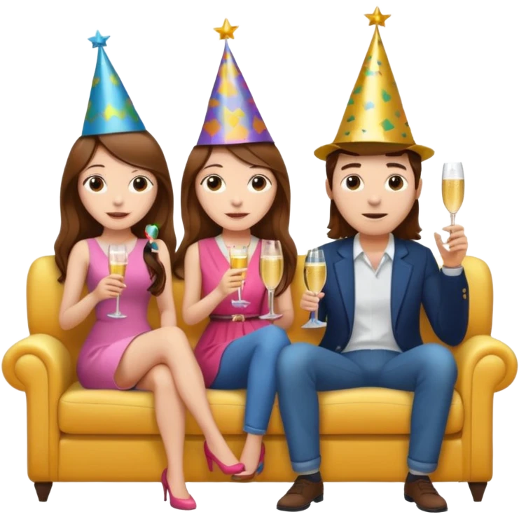 A couple sitting on a sofa in a room enjoying a movie a girl long hir brawon emoji