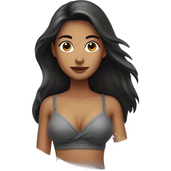 Woman with long dark hair at beach emoji