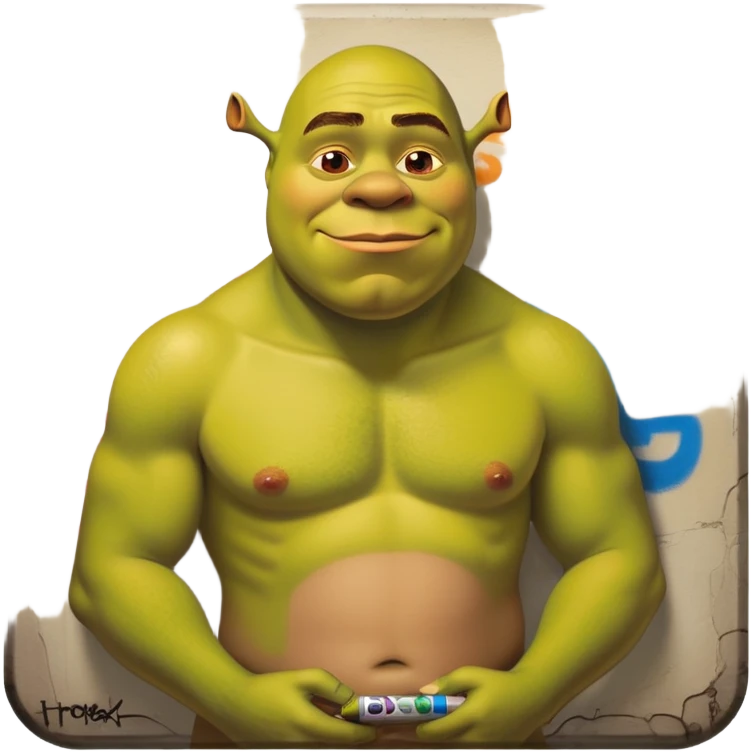 Голый шрек рисует граффити emoji
