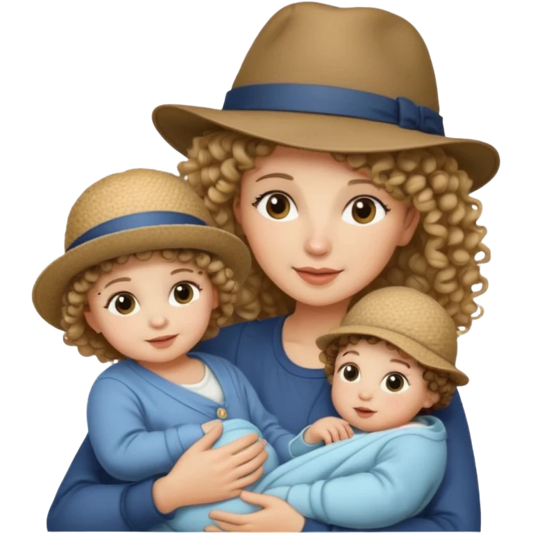 curly Mother with Hats with her baby emoji
