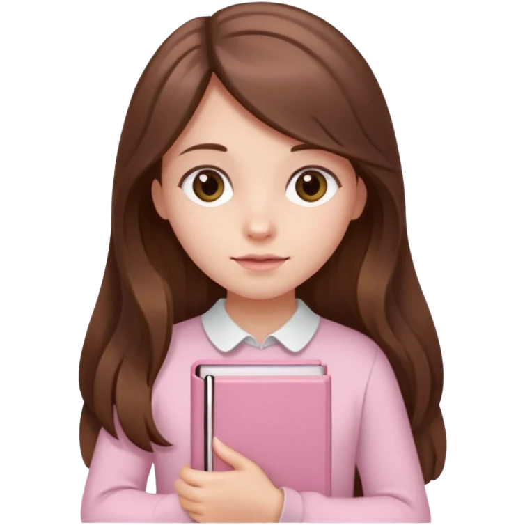 girl with fair skin and long brown hair holding a closed pale pink book emoji