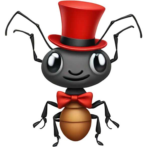 Ant wearing a red top hat emoji