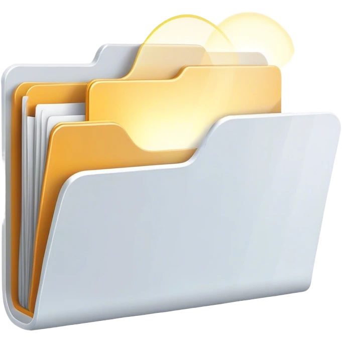 A modern, minimalist flat-style illustration of an open folder with a soft, glowing light emanating from inside.  emoji