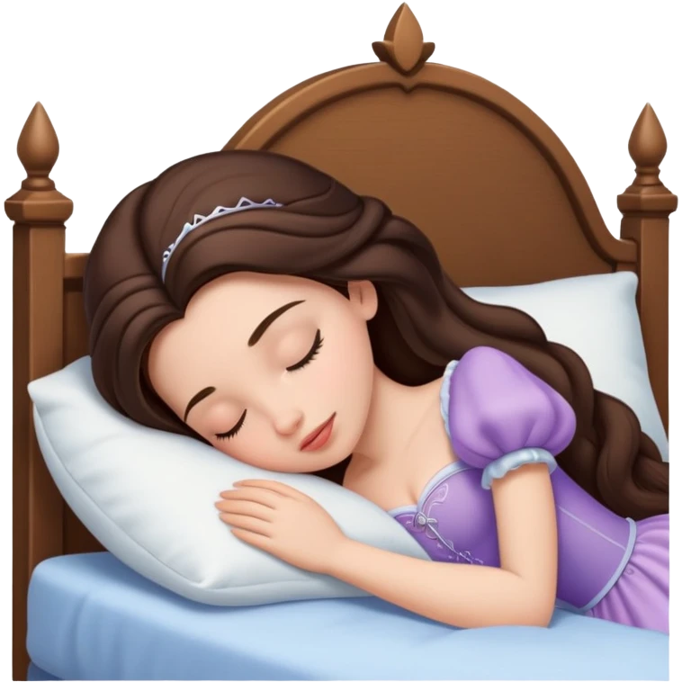 Sleeping brunette beauty princess Disney, bed, white skin emoji