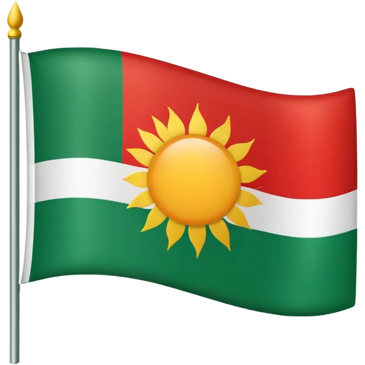 3 şeritli bir bayrak en üst şeriti kırmızı ortadaki şerit beyaz en alttaki şerit yeşil olcak şekilde ama ortadaki beyaz alanın ortasına güneş çiz emoji