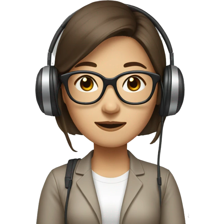 65 asian woman medium brown hair with glasses add headphones emoji