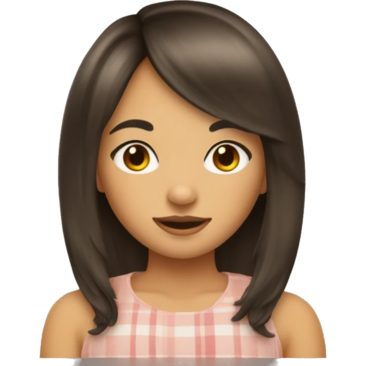small cottage with a brunette girl with curtain bangs  emoji