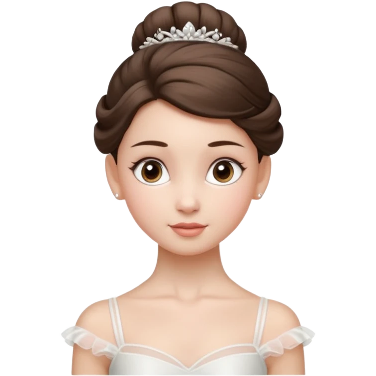 Cinematic Realistic Ballerina Portrait, depicted with lifelike skin texture, subtle rosy undertones, and soft natural lighting that enhances the gentle contours of her face. Her intricately detailed Brunette hair is elegantly styled in an updo, emoji