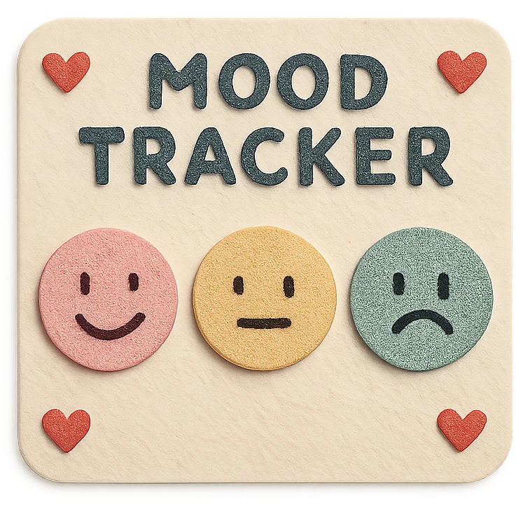 soft pastel soft mood tracker with round smiley faces, tiny heart accents emoji