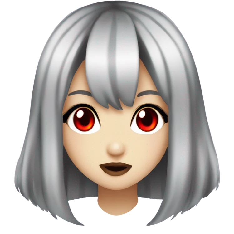 hime gyaru girl, black hair, red eyes, vampire fangs emoji