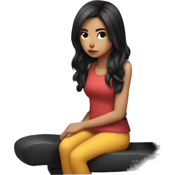 white (black hair) girl on a Gaming chair thinking  emoji