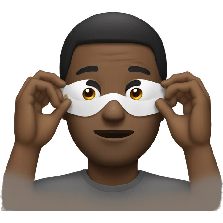 black man putting both hand in his face as a mask, only see his eyes emoji