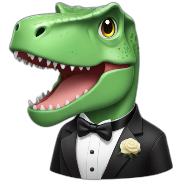 a T-Rex with a tuxedo emoji