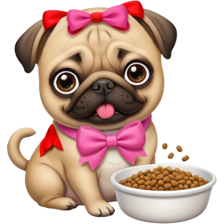 Pug com laço Rosa comendo ração emoji